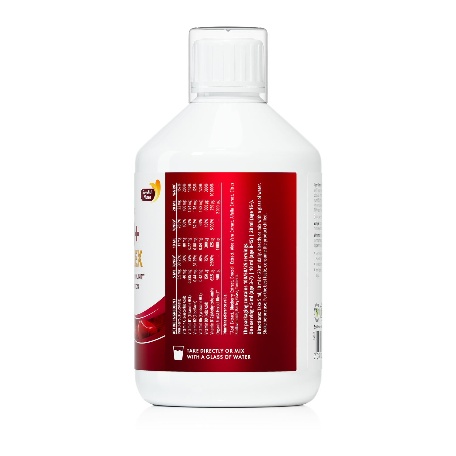 Swedish Nutra High Strength Iron + B Complex Fruity Flavour 500ml supplment information