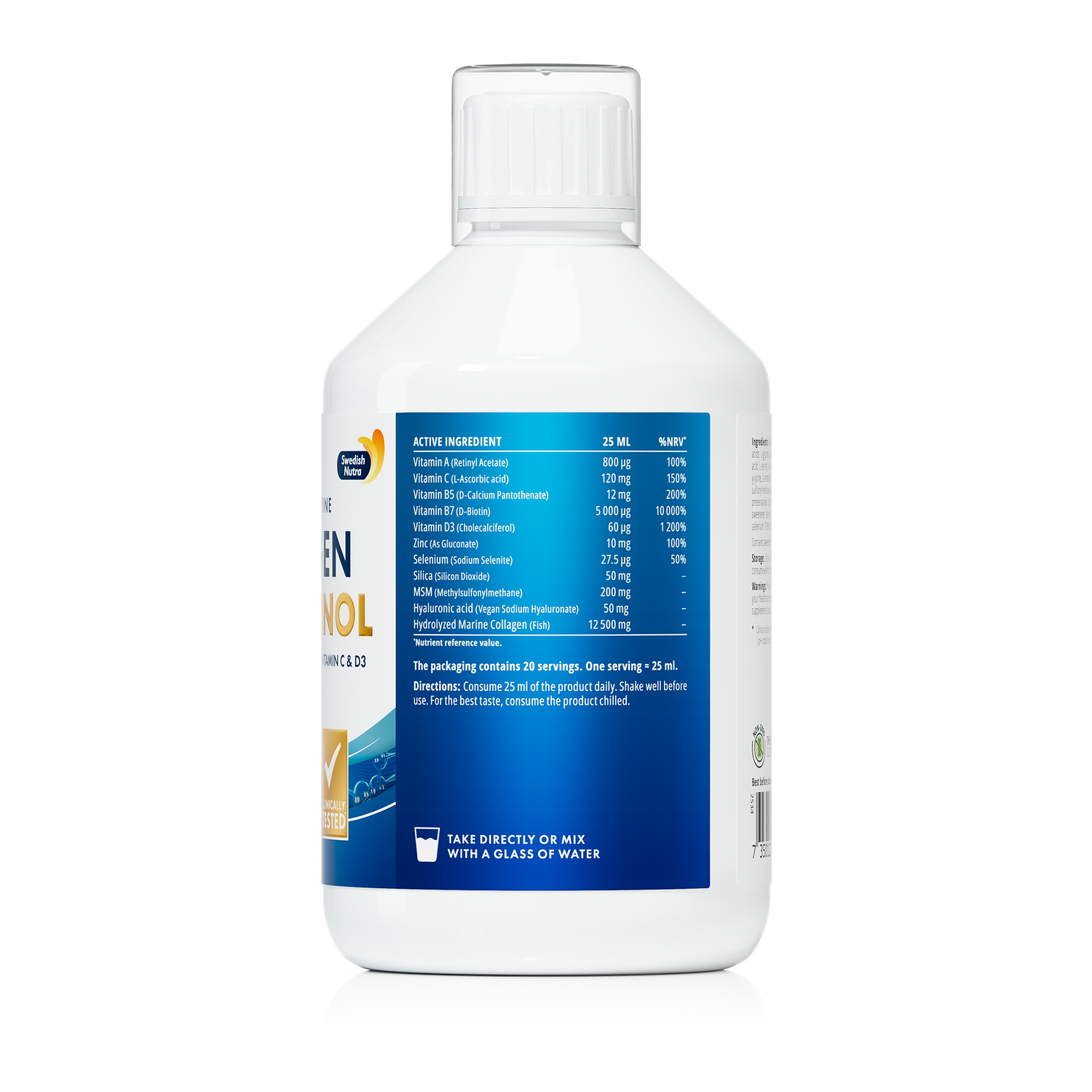 Swedish Nutra Marine Collagen Gold Retinol Berry Flavour supplement facts ingredients 500ml bottle
