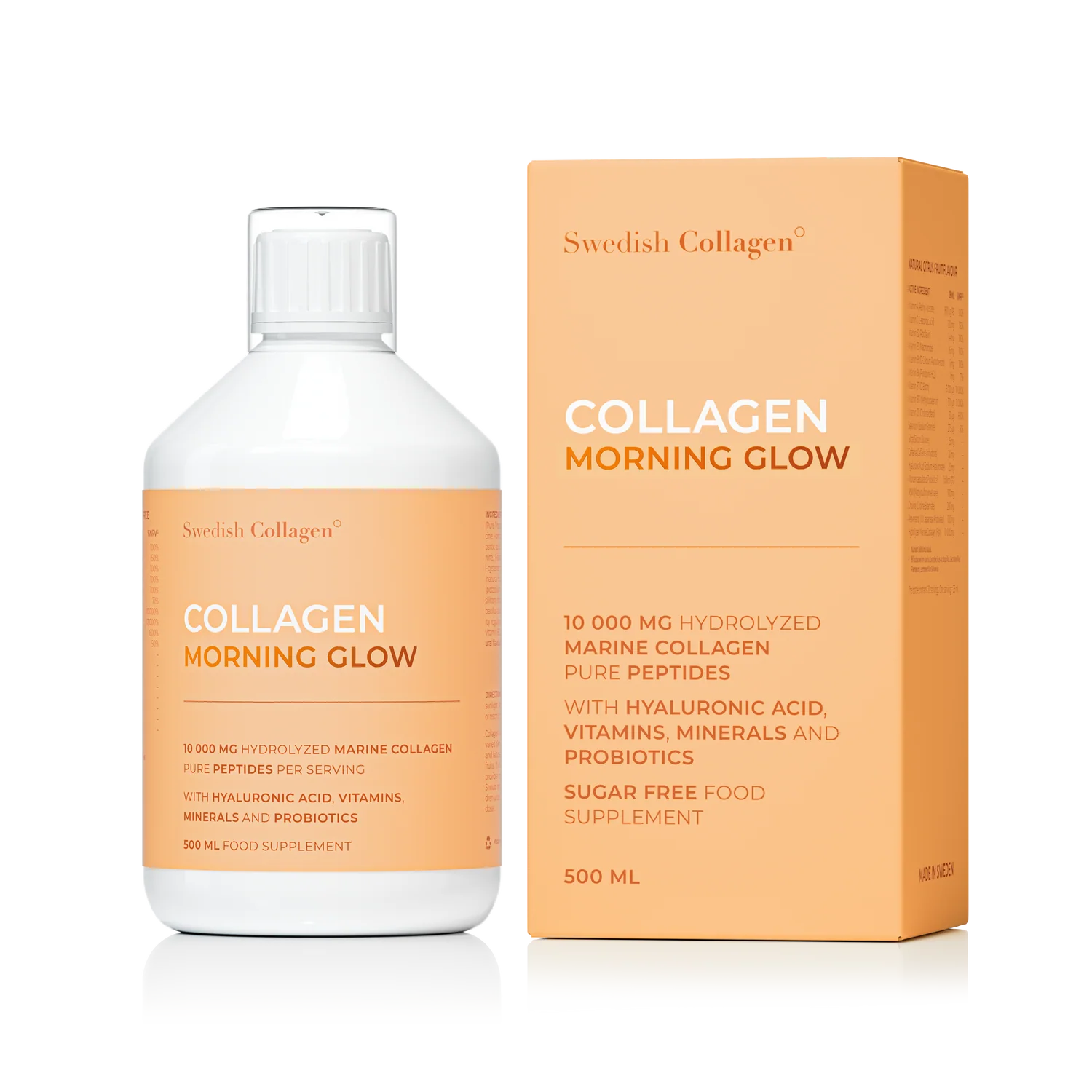 Swedish Collagen Morning Glow liquid bottle fruity flavour sugar free 500ml