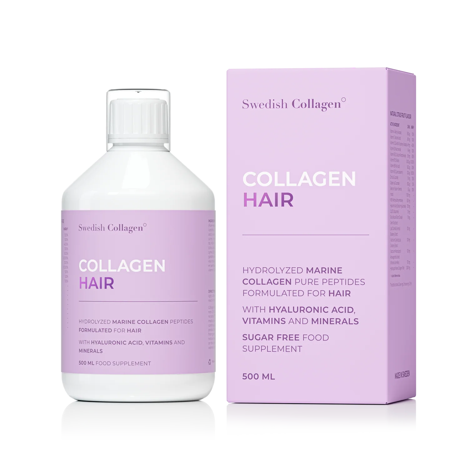 Swedish Collagen Hair liquid bottle citrus flavour sugar free 500ml