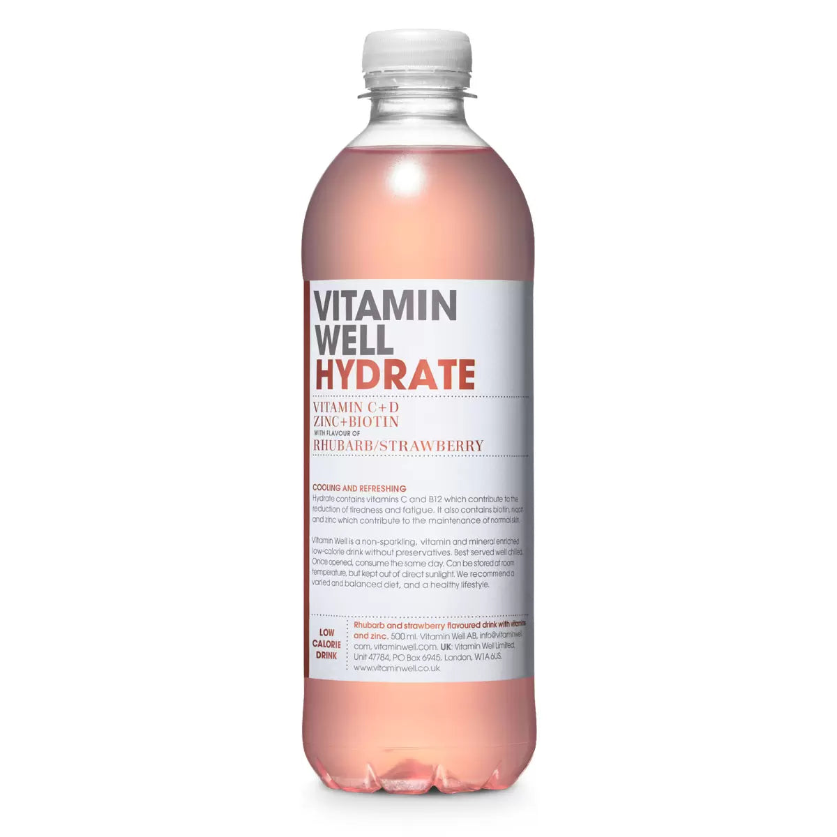Vitamin Well Hydrate vitamin drink rhubarb strawberry bottle 500ml 