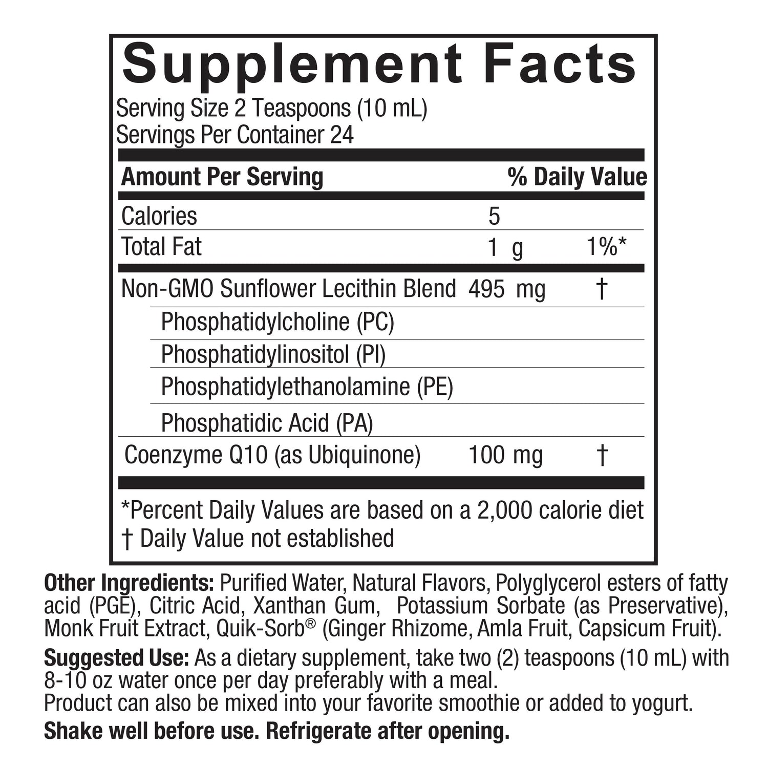 Supplement facts label with nutritional information on a white background