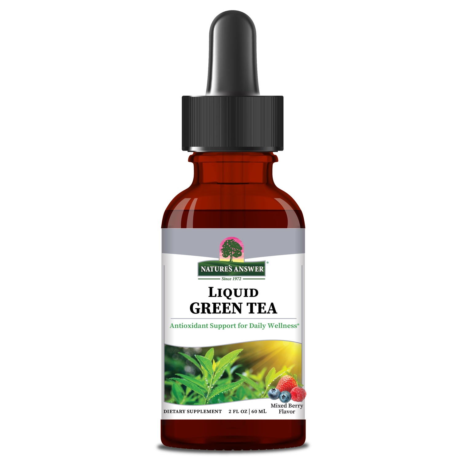 Nature’s Answer Liquid Green Tea ORAC mixed berry flavour 60ml bottle front label