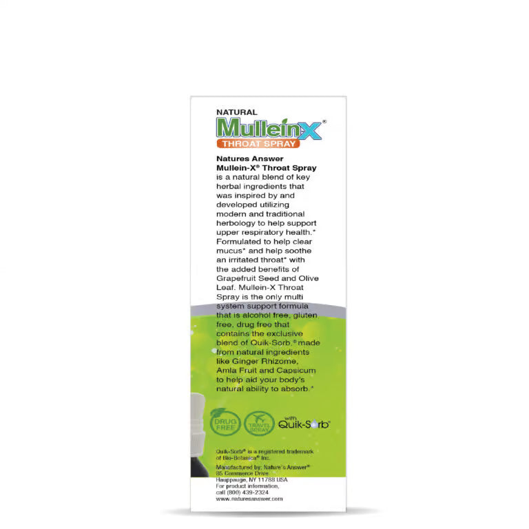 Mullein X Throat Spray packaging with text on a white background