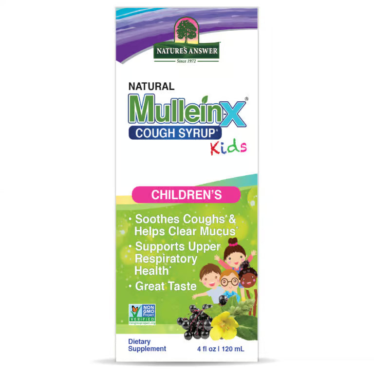 Nature's Answer MulleinX Cough Syrup Kids packaging on a white background