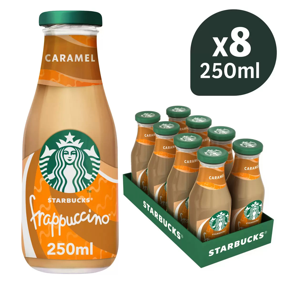 Starbucks Frappuccino caramel iced coffee glass bottles pack 8 x 250ml