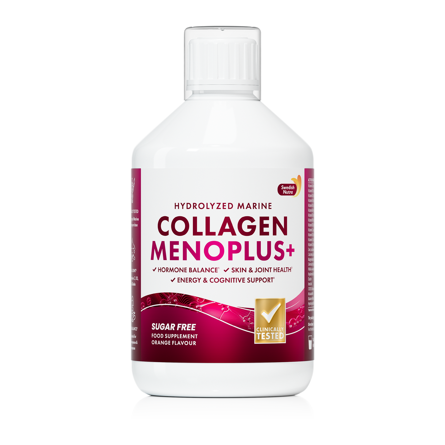 Collagen Menoplus+ supplement bottle on a white background
