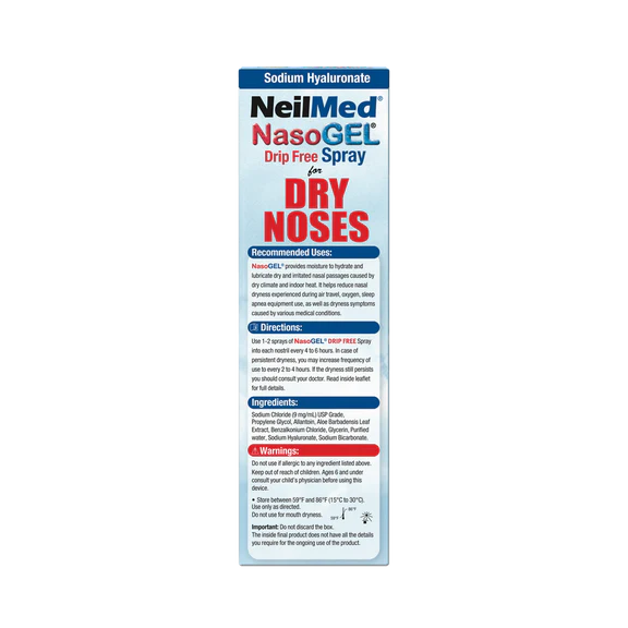 NeilMed NasoGel back of box showing ingredients and instructions.