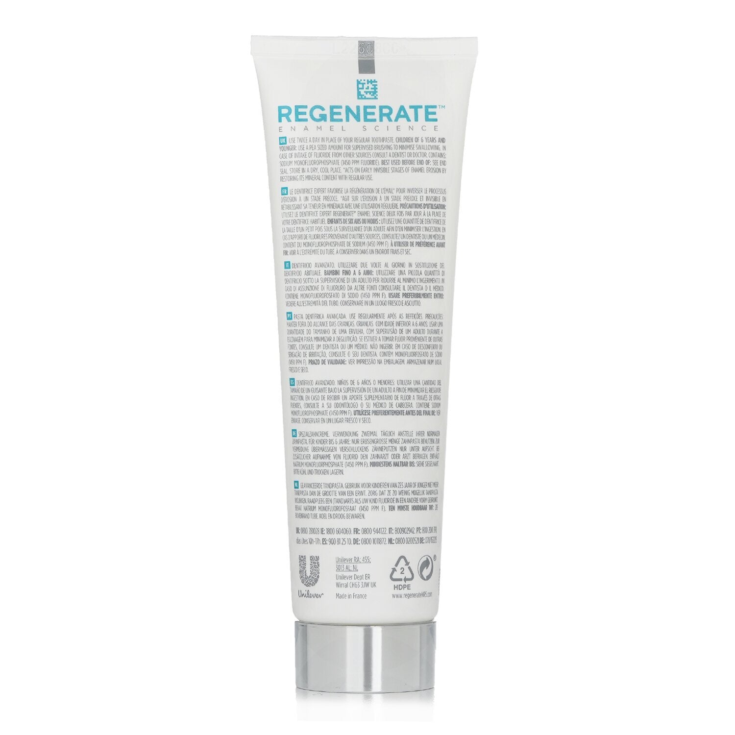 Regenerate Enamel Science Advanced Toothpaste 75ml ingredients information panel