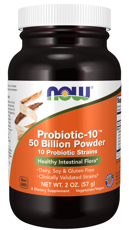 NOW Probiotic 50 Billion CFU Powder with Inulin & FOS - 10 Strains ...
