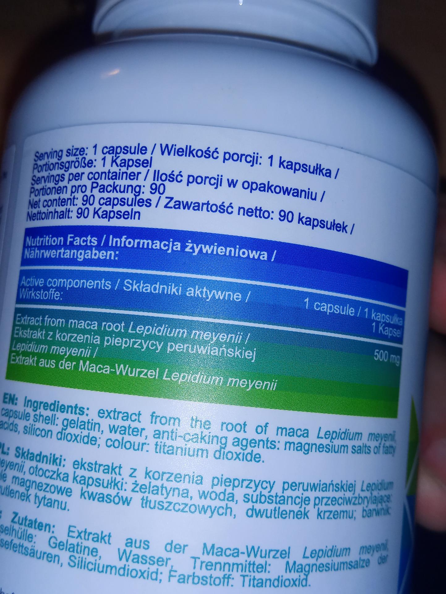 Allnutrition Maca 500mg Extract 90 capsules supplement facts Peruvian maca root