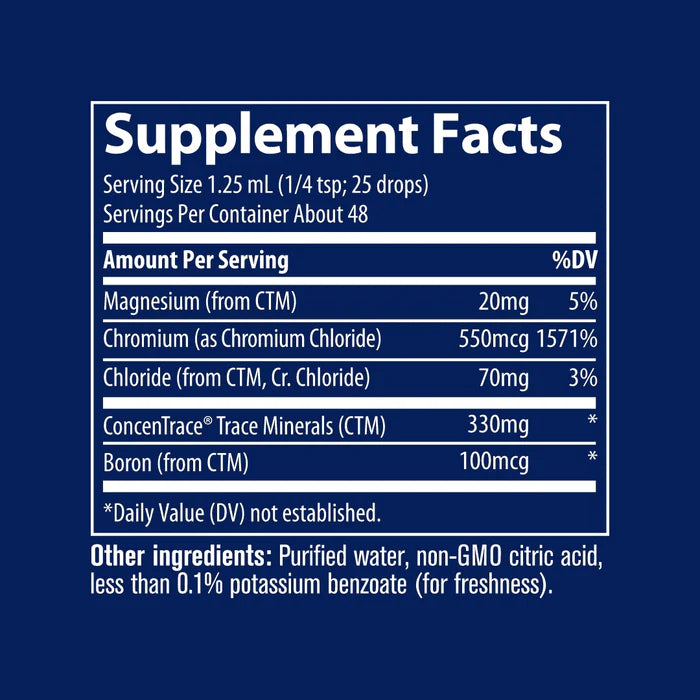 Supplement facts label with detailed nutritional information on a blue background
