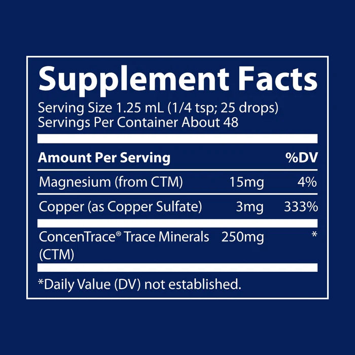 Supplement facts label with detailed nutritional information on a blue background