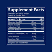 Supplement facts label with detailed nutritional information on a blue background
