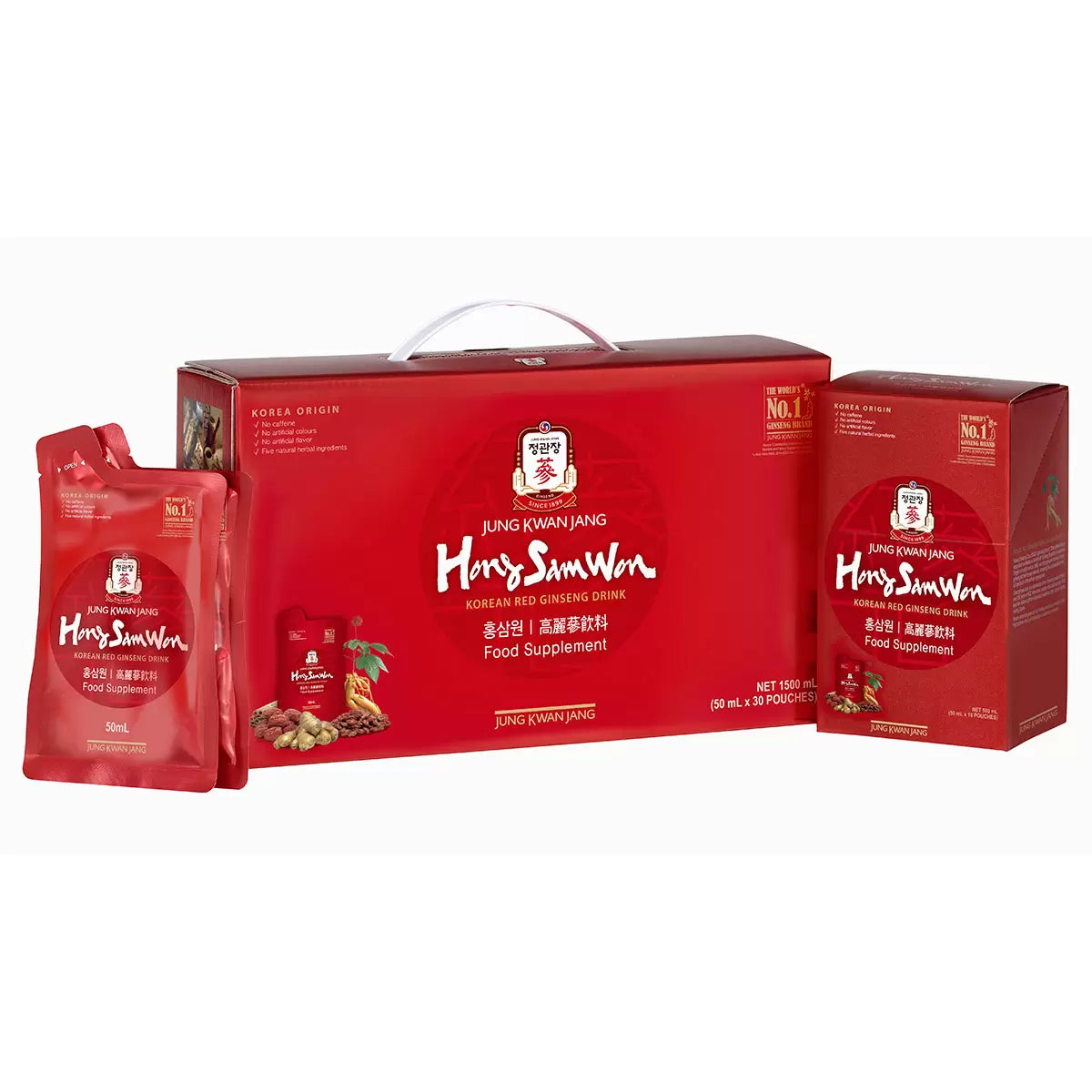 Hong Sam Won Korean red ginseng herbal drink pouches 30 x 50ml packaging front