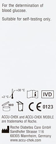 Back of Accu-Chek Mobile cassette packaging with safety information.