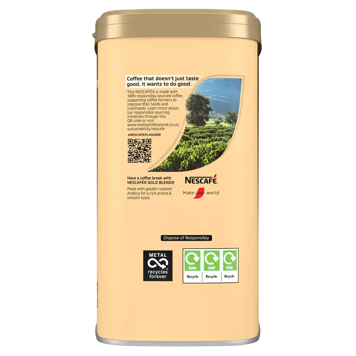 Supplement Facts & Ingredients Image: NESCAFÉ Gold Blend instant coffee granules ingredients label 750g tin