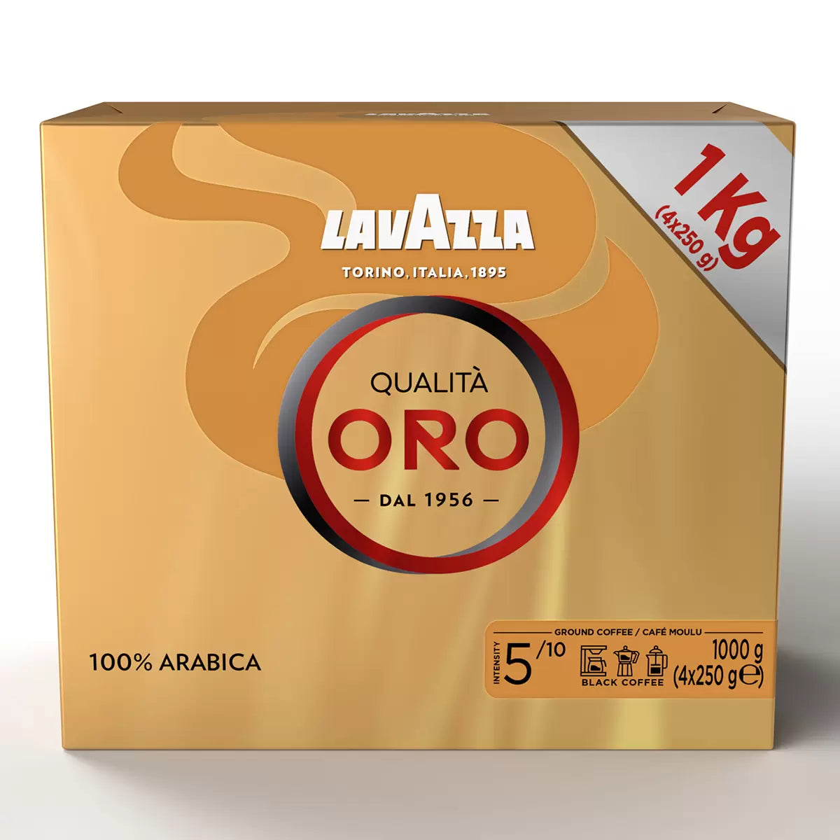 Lavazza Qualità Oro Ground Coffee, cardboard box packaging, floral and fruity aroma, 4 x 250g