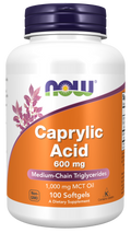 NOW MCT Oil Supplement - 600 mg Caprylic Acid Softgels - 100 Count