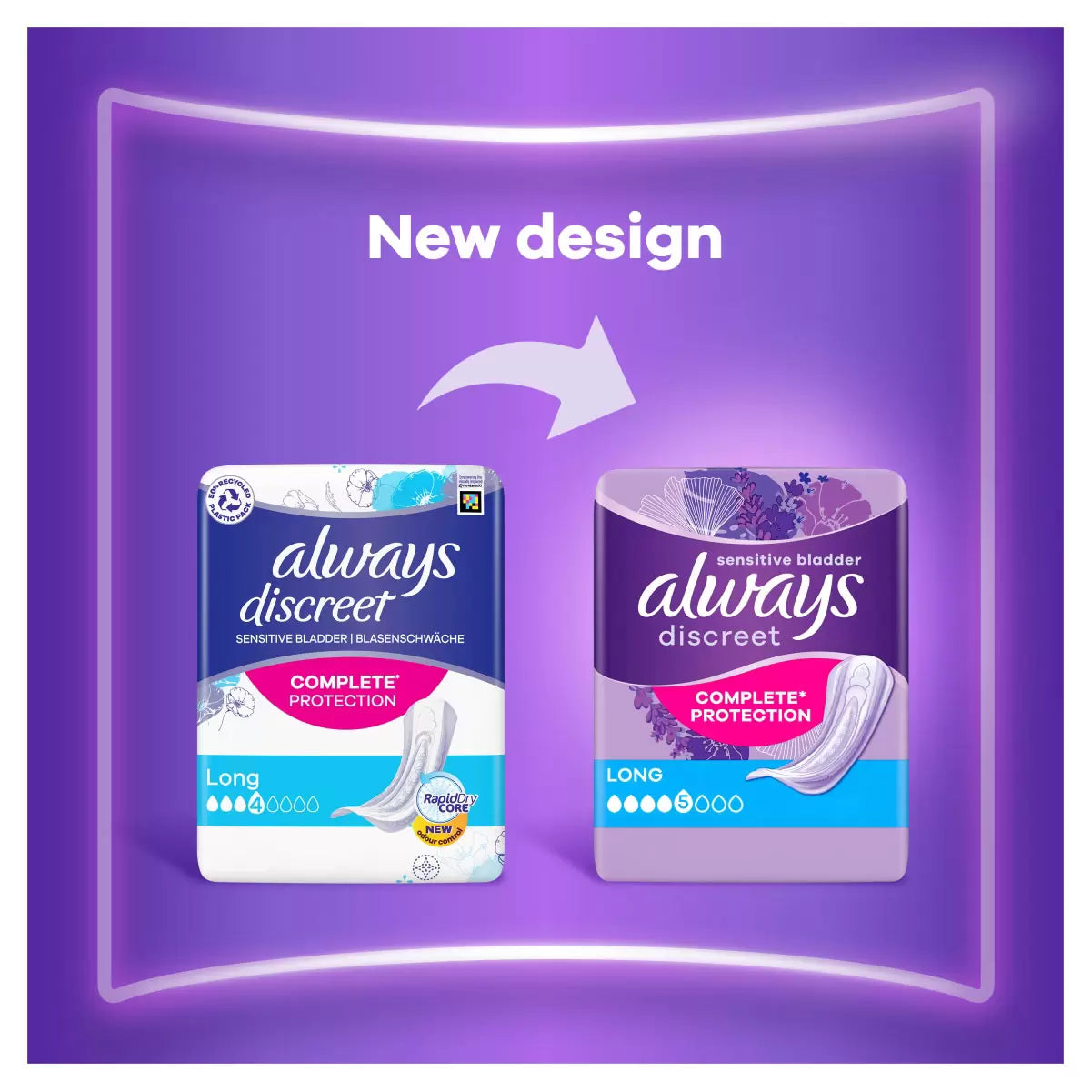 Always Discreet Long Pads Size 5 Duo Pack 2 x 32 new design