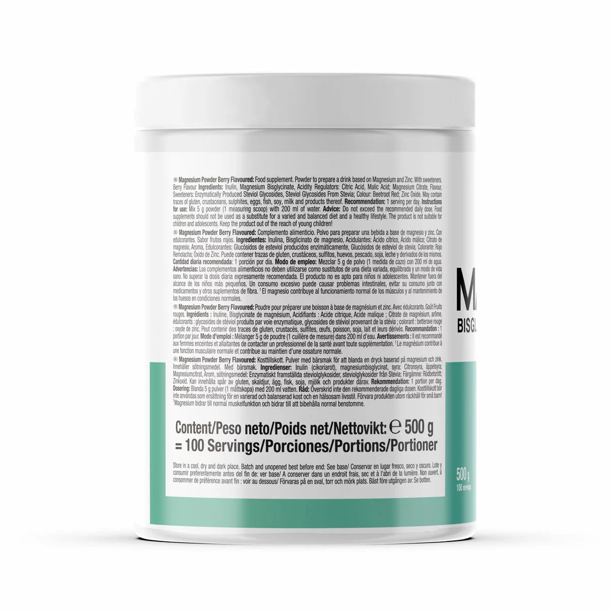 Container with nutritional information on a white background