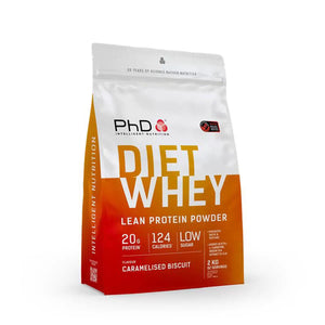 Front image: PhD Intelligent Nutrition Diet Whey protein powder caramelised biscuit bag 2kg