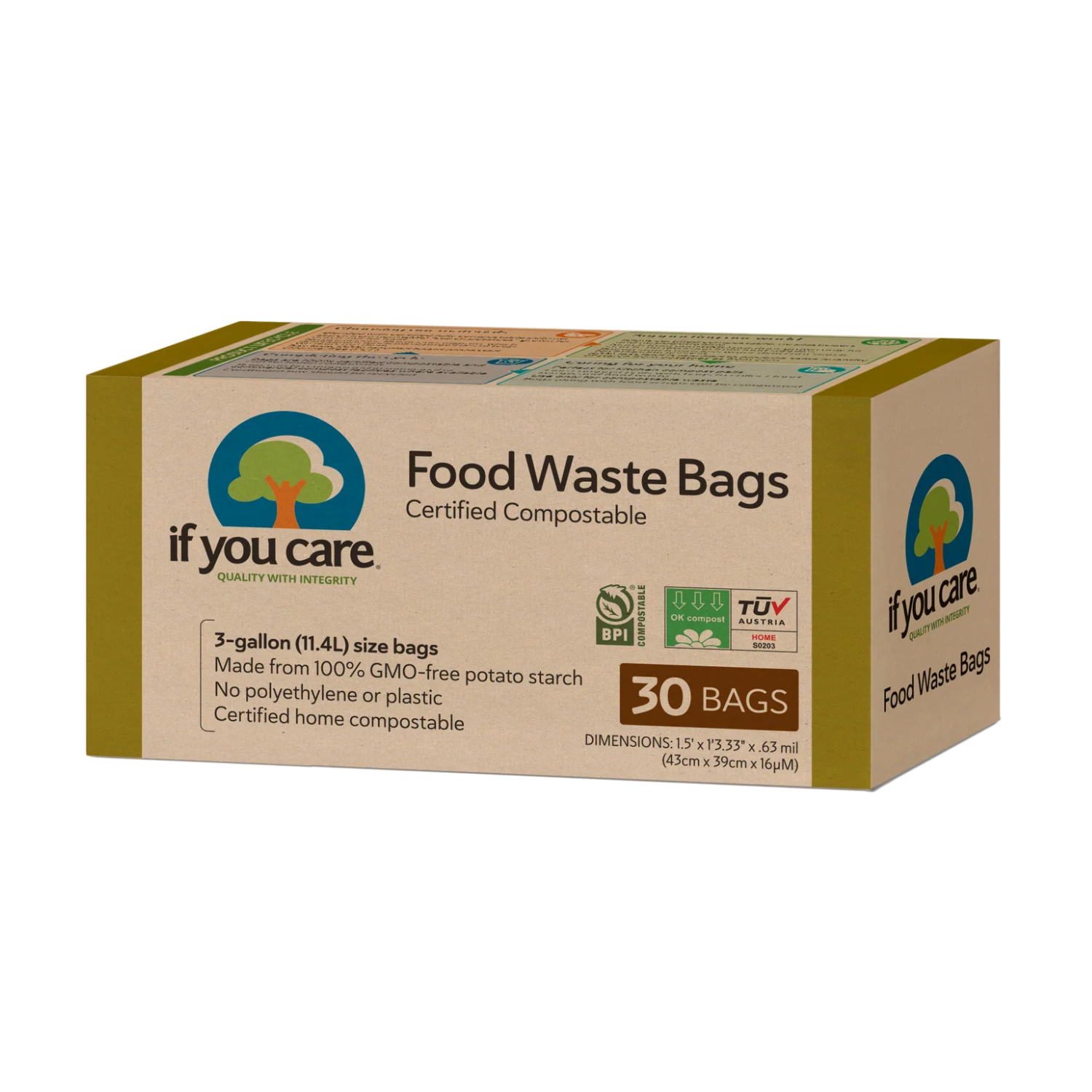 If You Care compostable food waste bags 3 gallon 30 count box front on white background