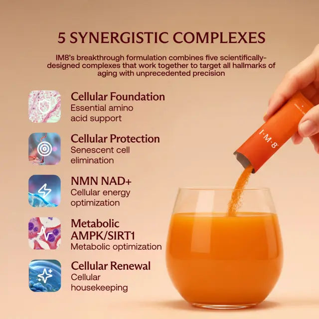 IM8 Daily Ultimate Longevity supplement facts and ingredients label 30 sachets