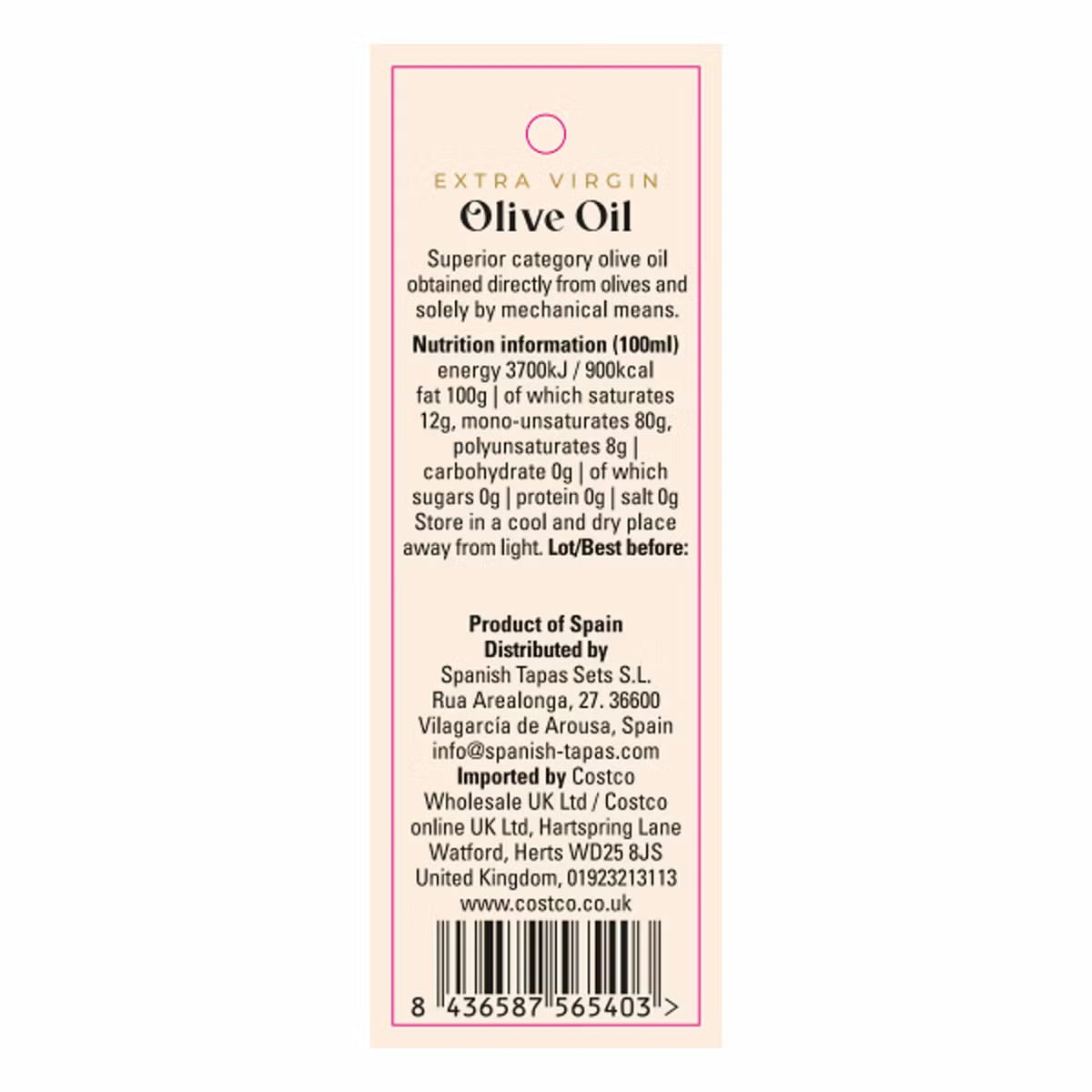 1896 Extra Virgin Olive Oil, olive oil bottle packaging, natural olive flavour, 1L, ingredients information & barcode
