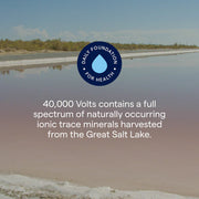 Salt lake with text about naturally occurring ionic trace minerals from the Great Salt Lake, featuring the Daily Foundation for Health logo.