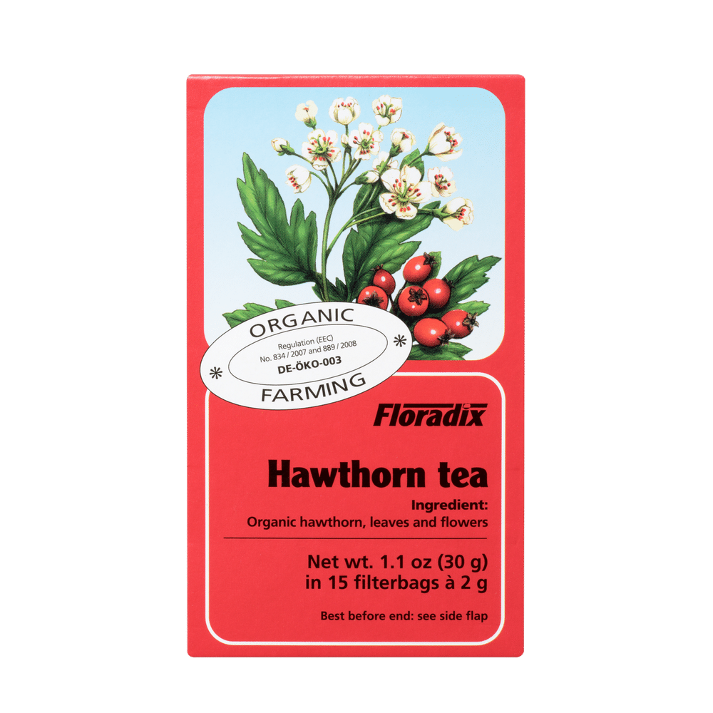 Floradix Organic Hawthorn Herbal Tea box, 15 teabags.