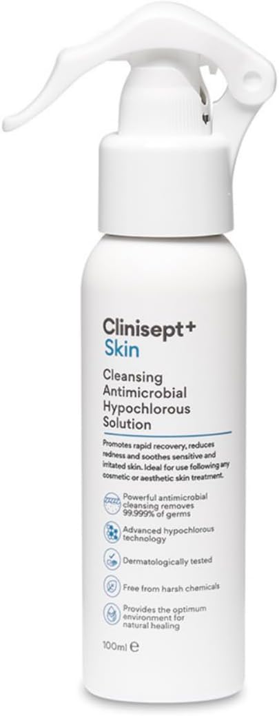 Clinisept+ Post-Treatment Skin Spray bottle, 100ml, gentle formula.