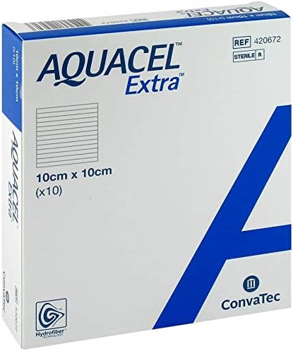 Box of Aquacel Extra Hydrocolloid Wound Dressings, 10cm x 10cm, pack of 10.