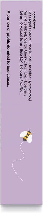 Ingredients and supplement facts for Bee Prepared wellness capsules.