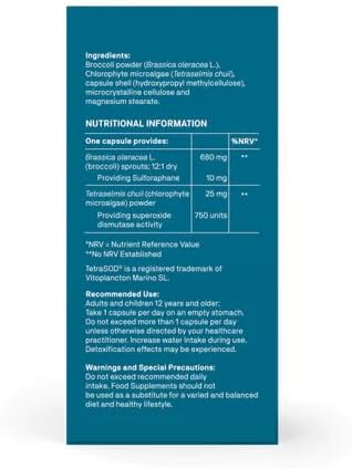Supplement facts & ingredients image: Natroceutics sulforaphane complex vegan ingredient panel bottle 30 count