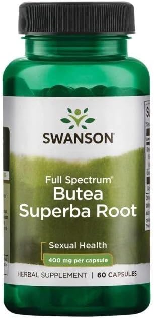 Swanson Full Spectrum Butea Superba Root supplement bottle on a white background