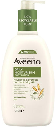 Aveeno Daily Moisturising Body Lotion pump bottle, 500ml, fragrance-free for sensitive skin.