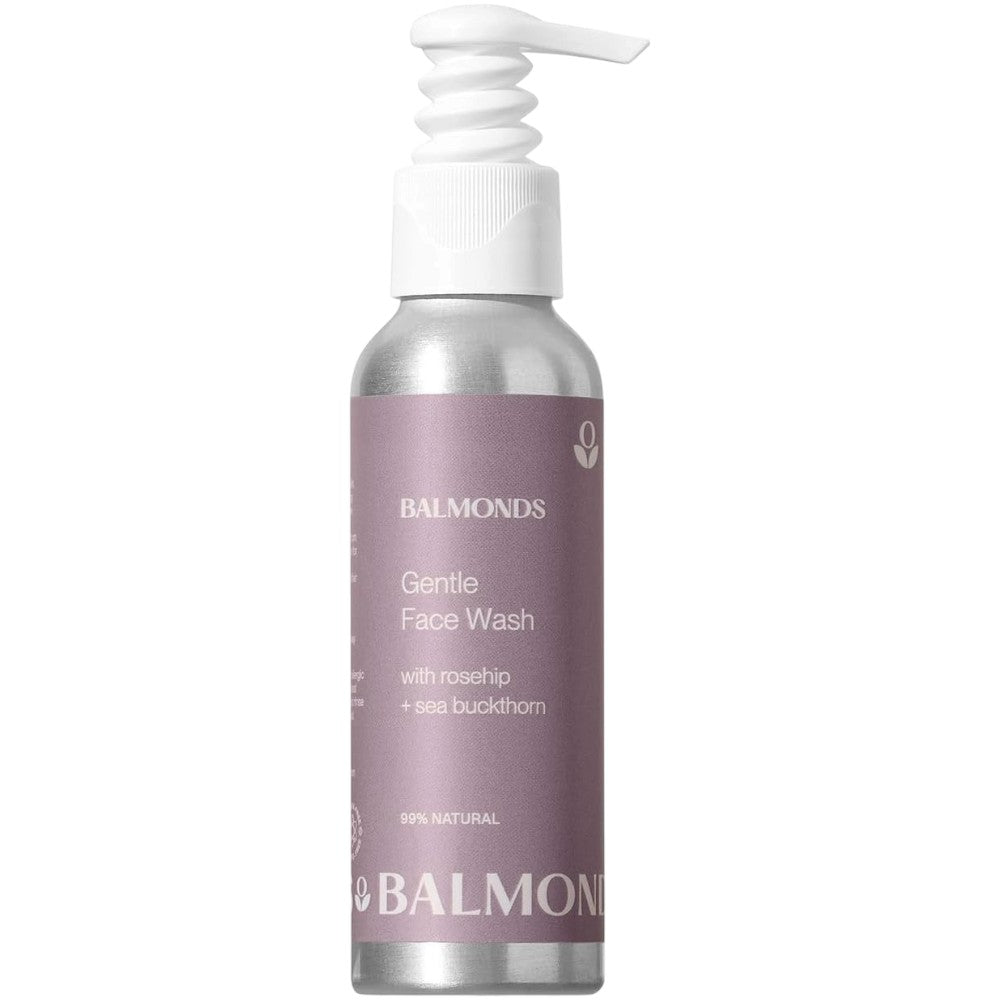 Front image: Balmonds Gentle Face Wash 125ml bottle natural facial cleanser packaging