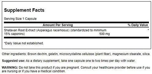 Swanson Shatavari Root Extract 120 Capsules | Menopause & Hormonal Support | 500 mg Standardised