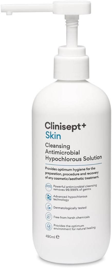 Clinisept+ Skin Prep Solution bottle with pump, 490ml professional cleanser.