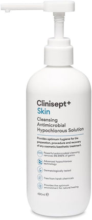 Clinisept+ Skin Prep Solution bottle with pump, 490ml professional cleanser.