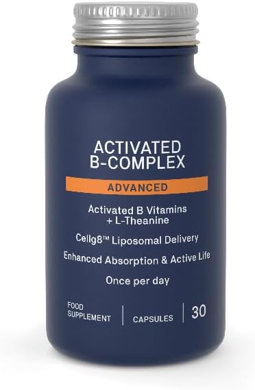 Front: Natroceutics Activated B-Complex Advanced bottle, 30 vegan capsules with liposomal delivery, on white background.