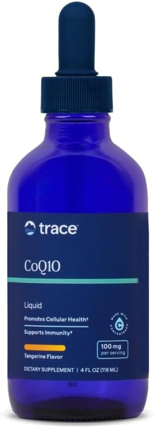 Front Image: Trace Minerals CoQ10 liquid tangerine flavour bottle 118ml