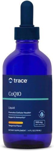 Front Image: Trace Minerals CoQ10 liquid tangerine flavour bottle 118ml