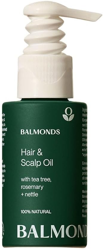 Front image: Balmonds Hair and Scalp Oil 50ml bottle natural conditioning oil packaging