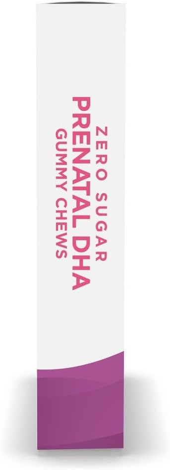 Nordic Naturals Zero Sugar Prenatal DHA Gummies box, 27 strawberry orange side view.