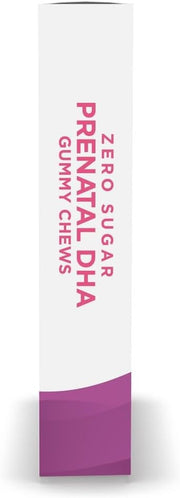 Nordic Naturals Zero Sugar Prenatal DHA Gummies box, 27 strawberry orange side view.