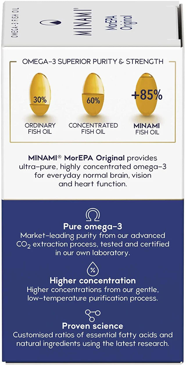 Label detail showing ingredients and supplement facts for Minami MorEPA Original.