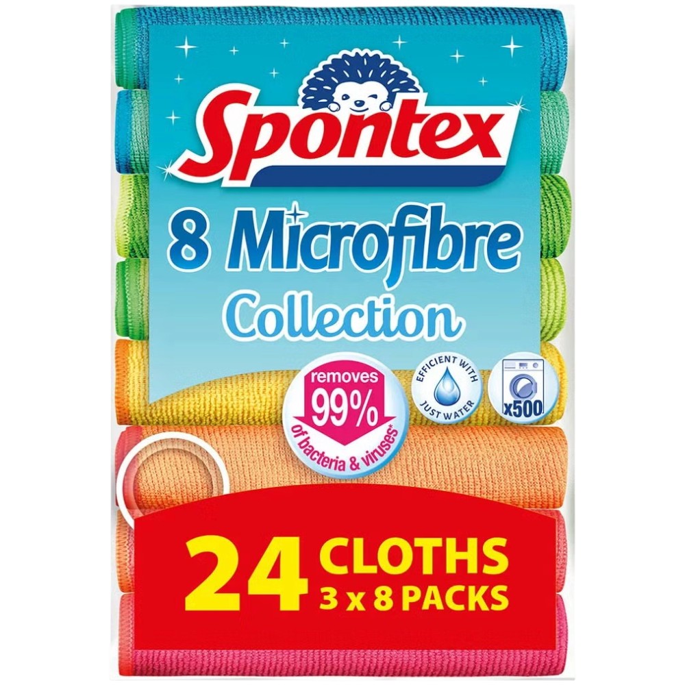 Spontex Microfibre Collection Cleaning Cloths 24 Pack front packaging