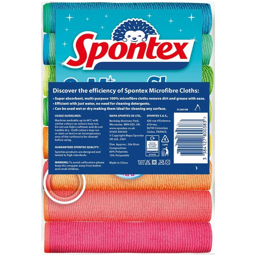 Spontex Microfibre Collection Cleaning Cloths 24 Pack packaging showing product information & barcode